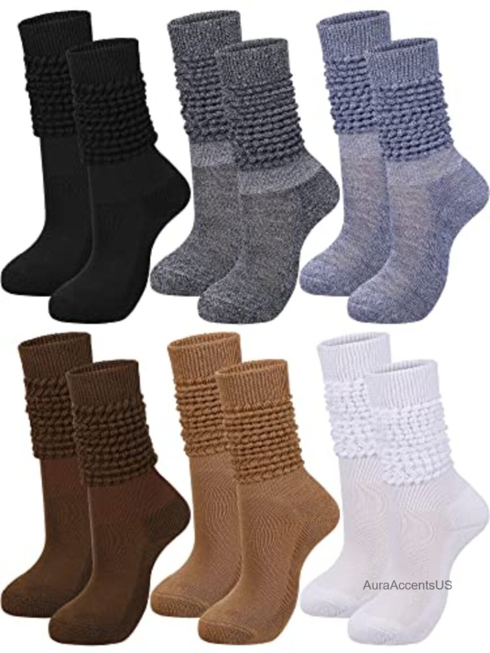 Slouch Socks Knee High Boot Socks 6 Pairs Polyester Cotton